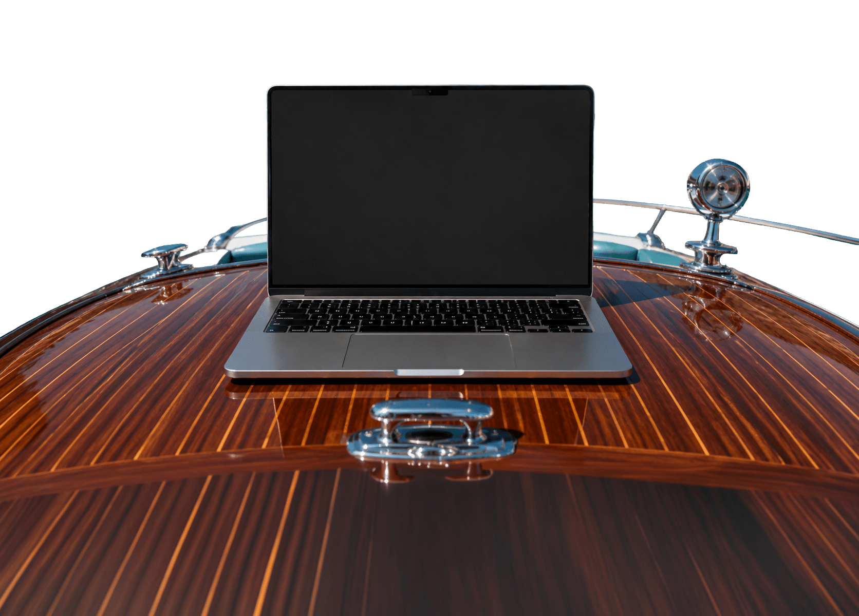 Riva Aquarama with a laptop on the bow